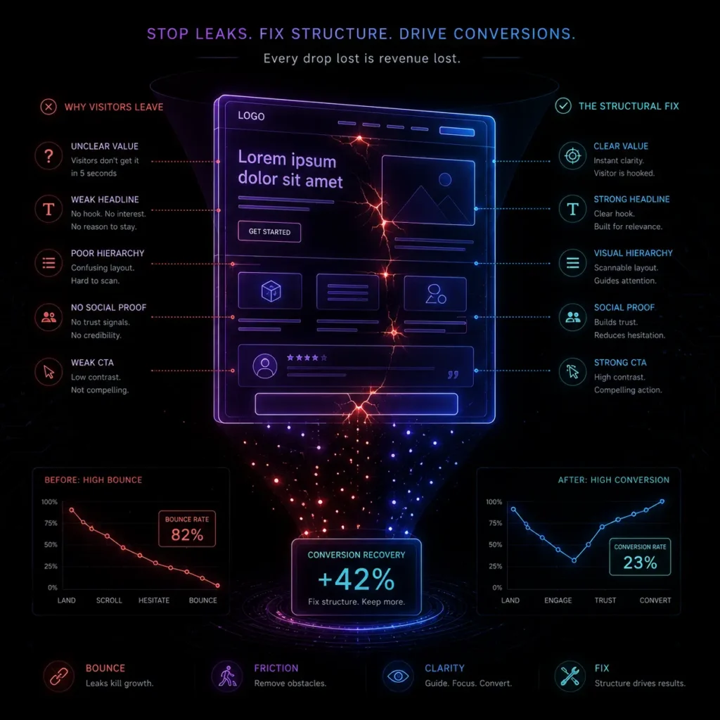 Blog post covering 10 structural landing page mistakes killing your conversions, written by a freelance digital marketer in Malappuram